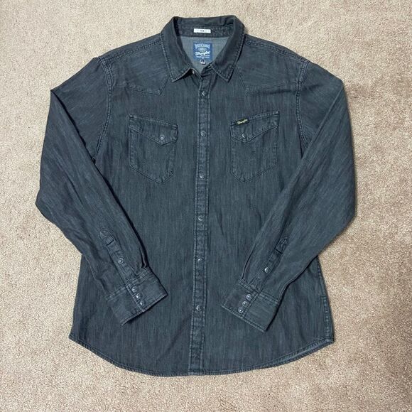 Vintage Wrangler Black Denim Button Up Top - Picture 1 of 5